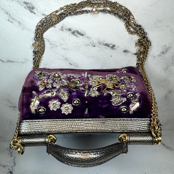 Dolce & Gabanna Velvet Bag Miss Sicily Runway purse Rare 2016 Lizard Metal D&G - Picture 12 of 16